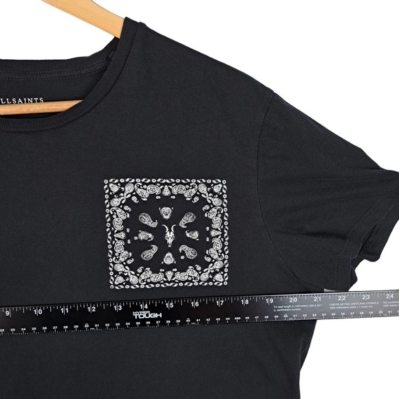 All Saints Badmanna Shirt Mens Size Large Black Paisley Short Sleeves Crew Neck - Picture 4 of 9